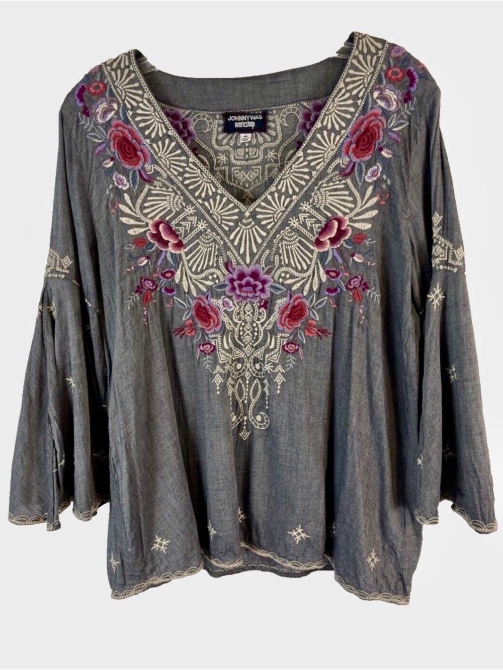 Johnny Was Workshop Caelynn Embroidered Bell Sleeve Tunic.